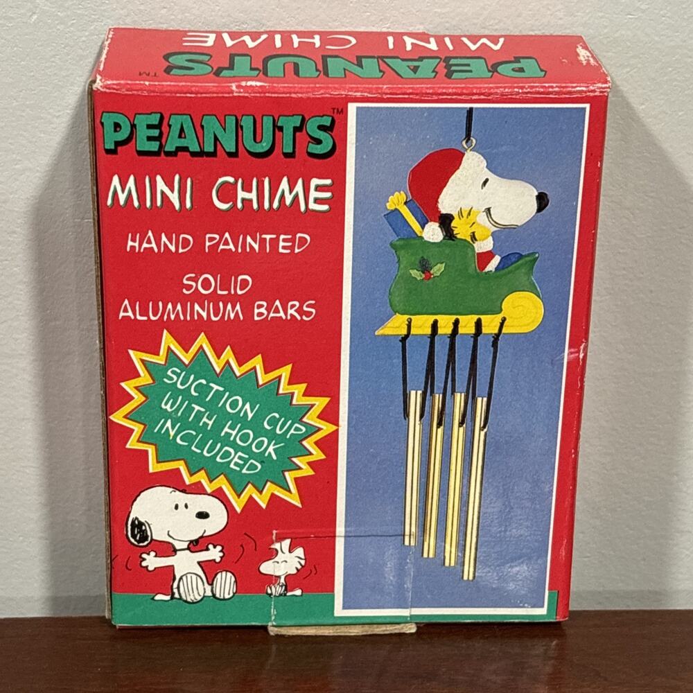 Vintage Peanuts Snoopy Woodstock Christmas Santa Mini Wind Chime In Box NCE 1996 - Picture 7 of 12